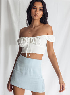   front view of model wearing Princess Polly Selby Mini Skirt Blue Skirts 