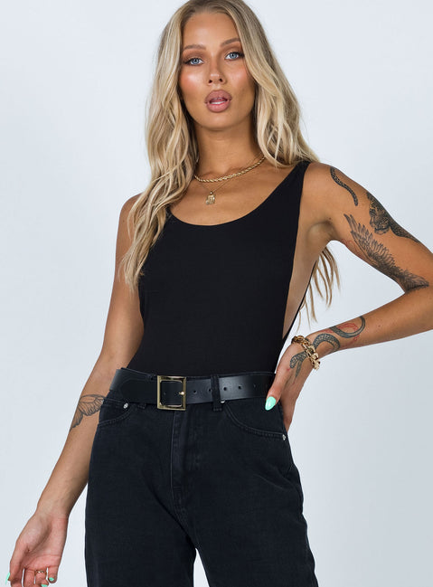 front view of model wearing Princess Polly Yolando Bodysuit Black Sleeveless Bodysuit 