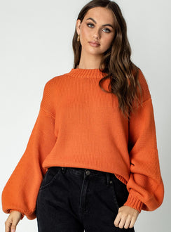 front view of model wearing Princess Polly Harmony Oversized Sweater Orange Jumpers 