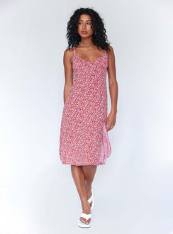 front view of model wearing Princess Polly Georgia Midi Dress Red 