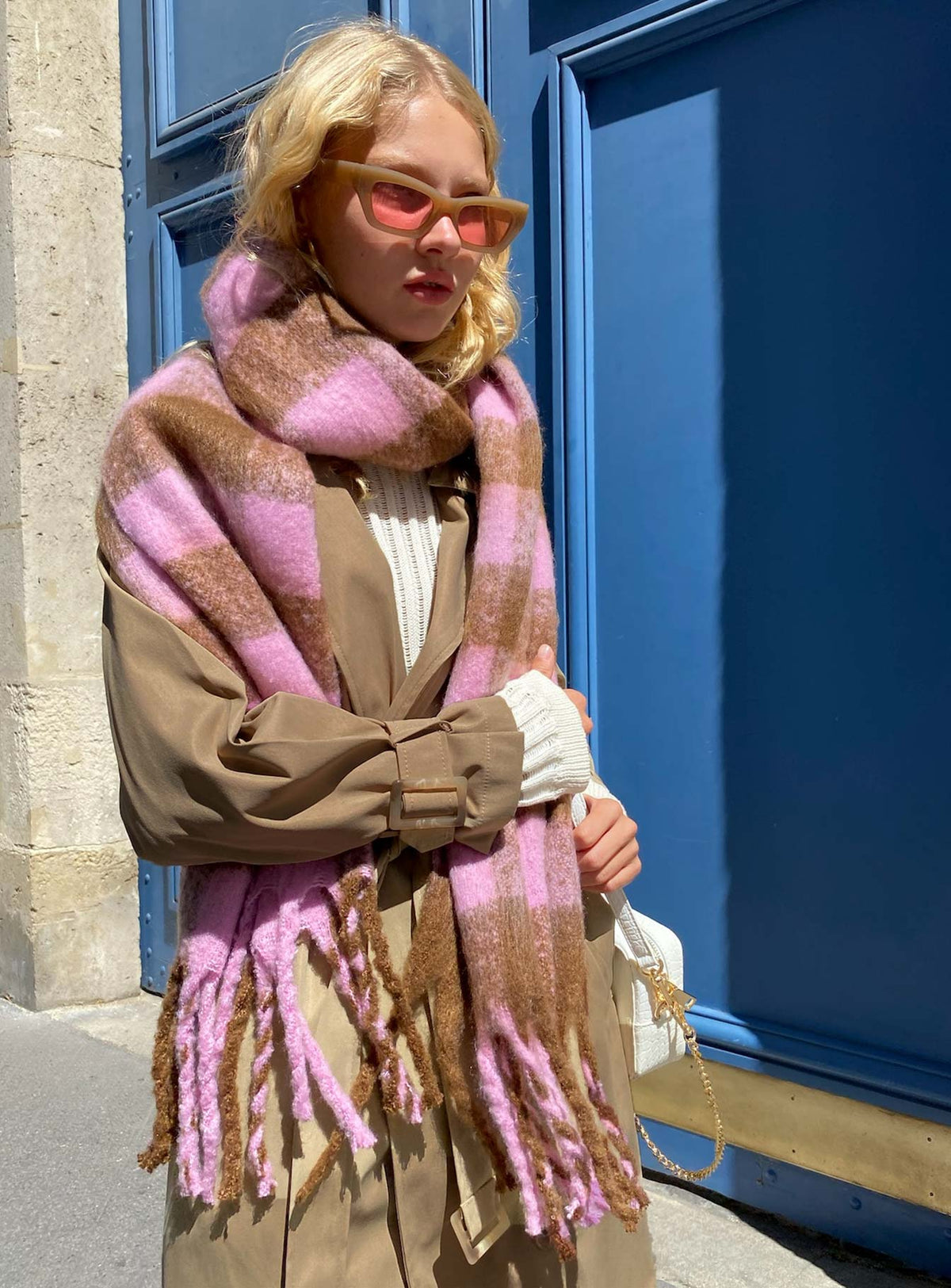 Piero Check Scarf Pink / Brown