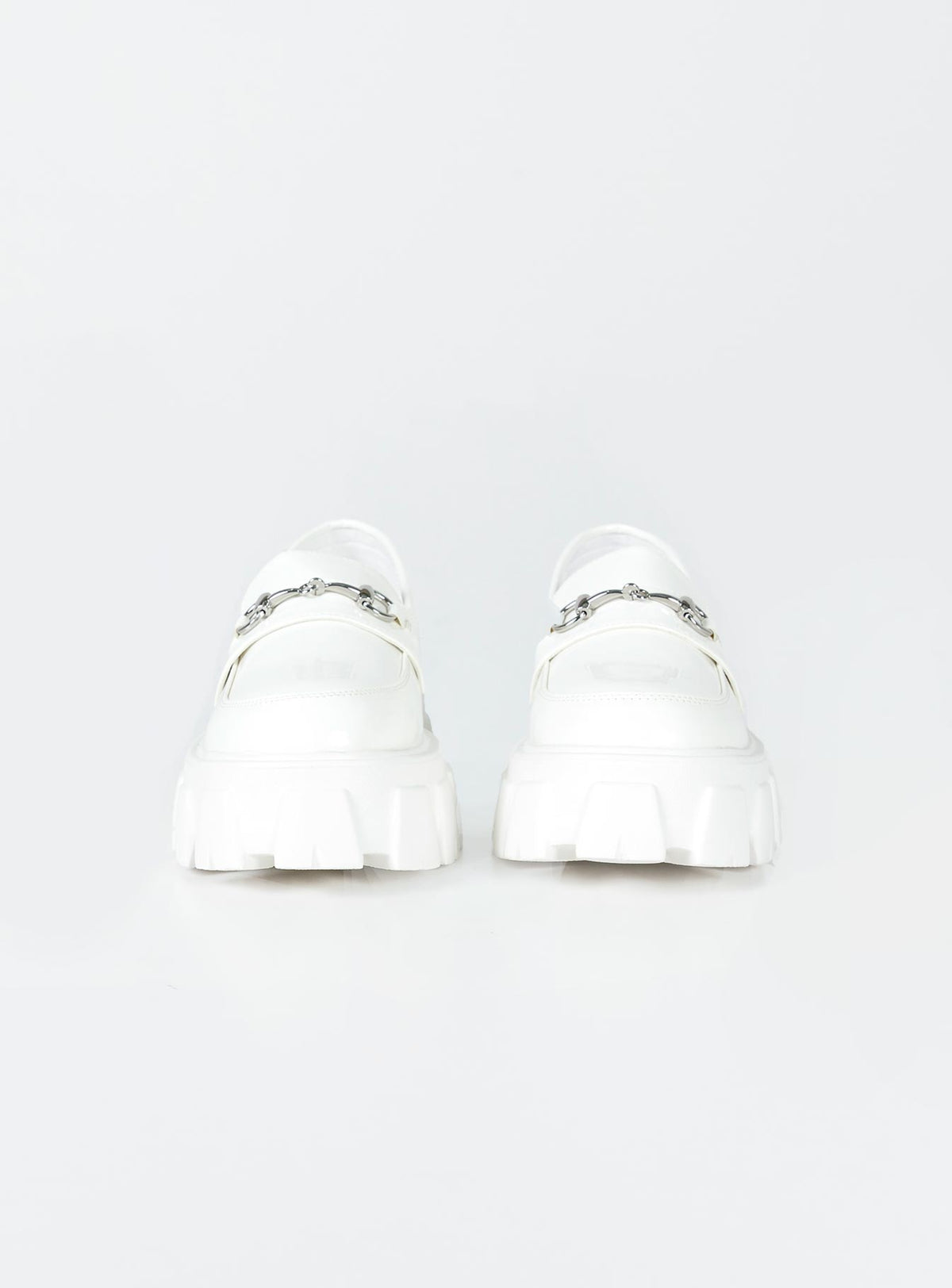 Loafers Faux leather Platform base Treaded sole Silver-toned snaffle detail Rounded toe