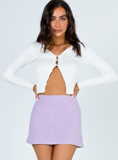   front view of model wearing Princess Polly Selby Mini Skirt Lilac Skirts 