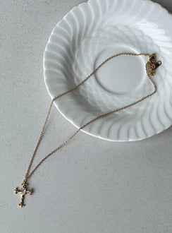 Necklace Dainty gold-toned chain Cross drop charm Diamante detailing Lobster clip fastening