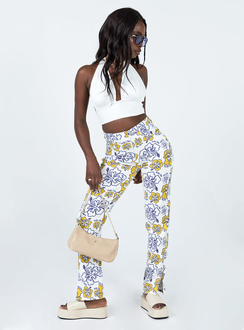 front view of model wearing Princess Polly Tropical Dreams High Rise Straight Leg Denim Jeans Off White Mid Rise Jeans Jeans 