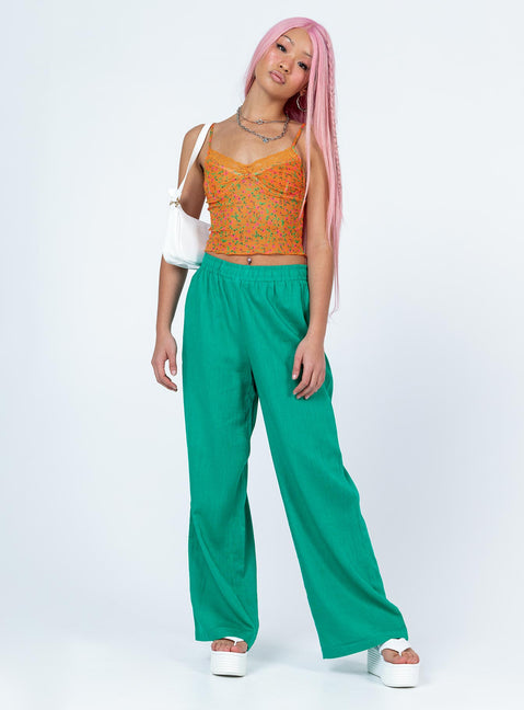 side view of model wearing Princess Polly Louis Linen Blend Pants Green Pants 