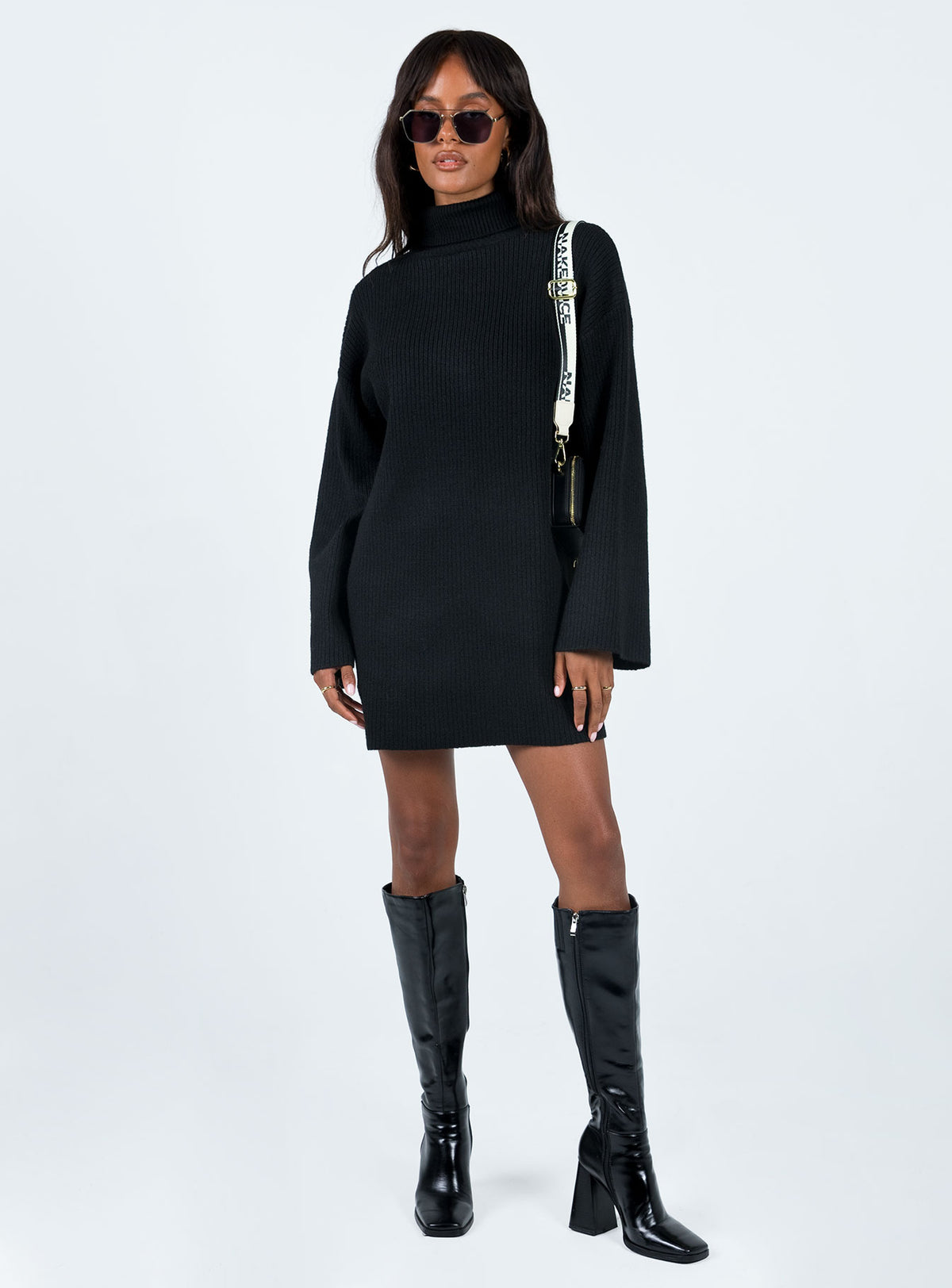 product Princess Polly High Neck  Sonelle Knit Mini Dress Black