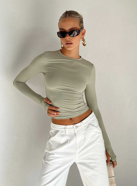 product Princess Polly Short Sleeves High Neck  Farro Long Sleeve Top Sage