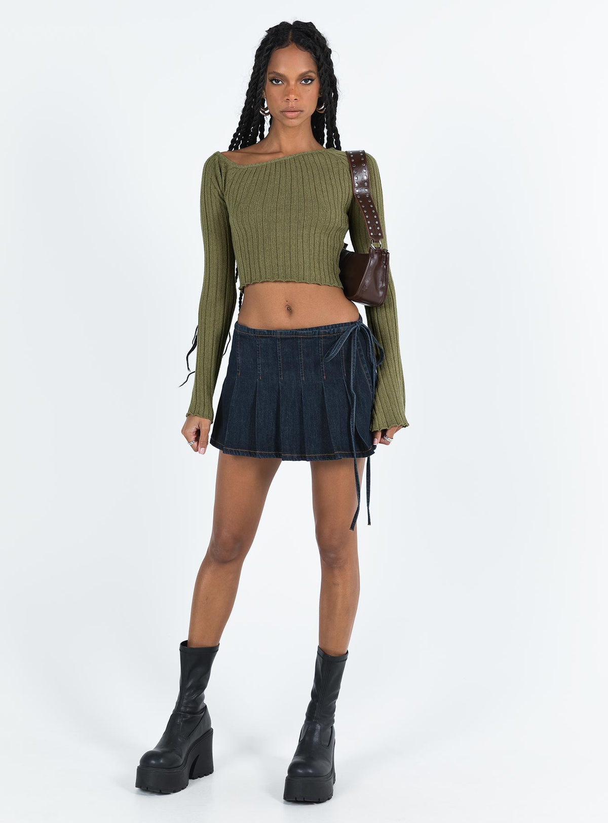 product Princess Polly Full Sleeves Boat Neck  Santorini Knit Top Khaki