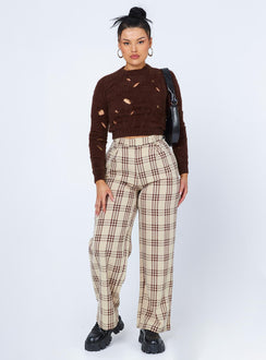 front view of model wearing Princess Polly Astrella Sweater/Jumper Brown Jumpers 
