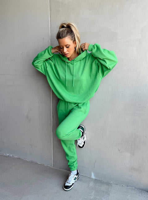 side view of model wearing Princess Polly Ritu Oversized Hoodie Green Jumpers 