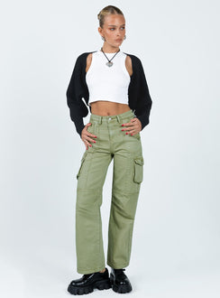 side view of model wearing Princess Polly Aviana Cardigan Black cropped Jumpers 
