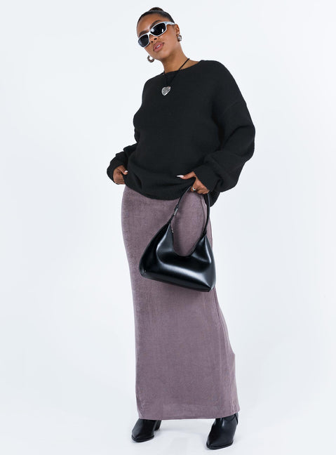 Crafted as the Ryanna Sweater Black womens-jumpers with long length in an oversized silhouette front view of model wearing Princess Polly