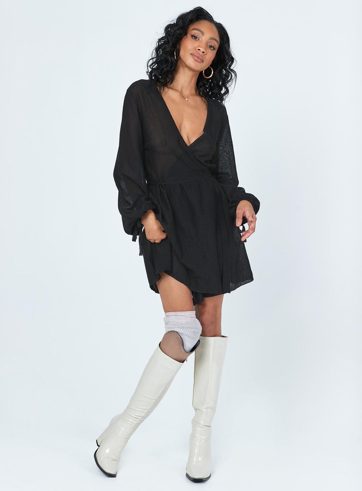 front view of model wearing Princess Polly Chiara Mini Dress Black 