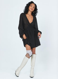 front view of model wearing Princess Polly Chiara Mini Dress Black 