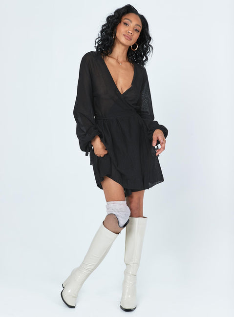 front view of model wearing Princess Polly Chiara Mini Dress Black 