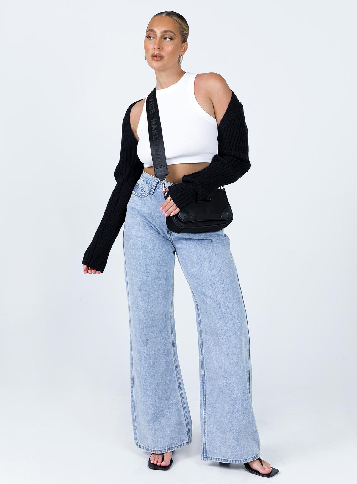 Crafted with Aytan Bolero Sweater Black womens-jumpers in short front view of model wearing Princess Polly