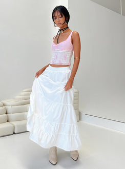Front view of model wearing  front Garden Party Maxi Skirt White Princess Polly  Maxi 