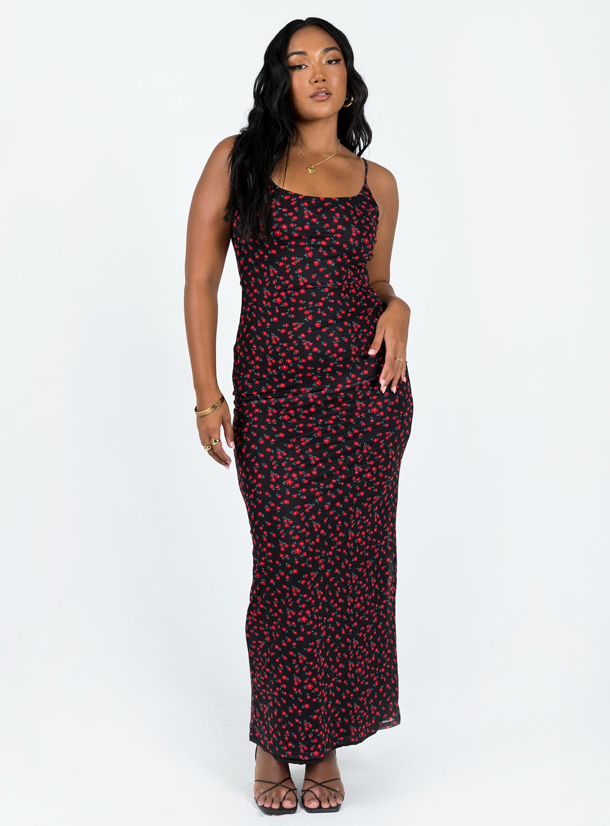 product Princess Polly Crew Neck  Knox Maxi Dress Black / Red Floral