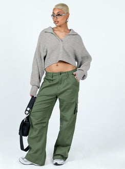 front view of model wearing Princess Polly Tiara Cropped Sweater Grey Cropped Jumpers Jumpers 