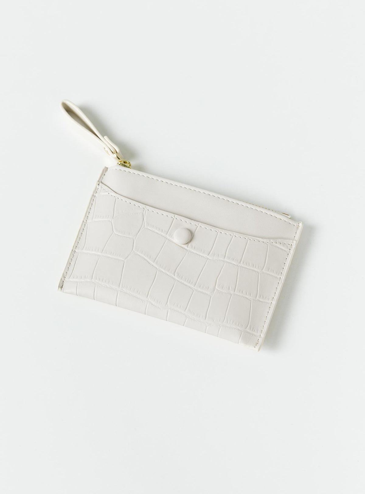 Small wallet Faux croc design Zippered compartment Multiple card slots Gold toned hardware