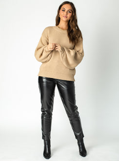side view of model wearing Princess Polly Harmony Sweater Brown Jumpers 
