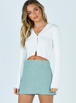   front view of model wearing Princess Polly Selby Mini Skirt Green Skirts 
