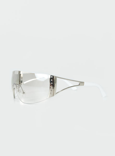 Sunglasses Frameless design Silver-toned Silicone nose pads Diamante detail Clear lenses Lightweight