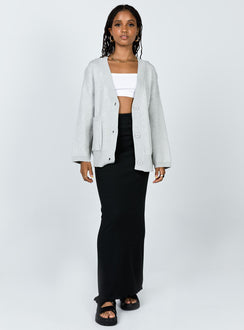 front view of model wearing Princess Polly Burke Cardigan Grey Jumpers 