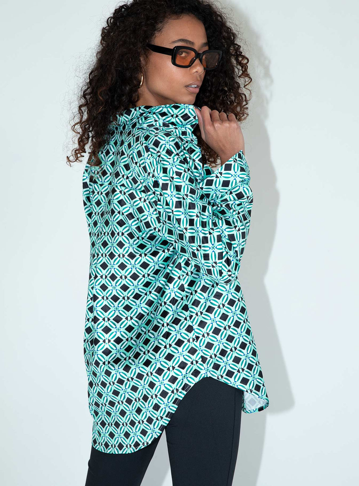 side view of model wearing Princess Polly Tui Shirt Green 
