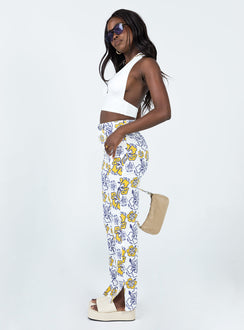 side view of model wearing Princess Polly Tropical Dreams High Rise Straight Leg Denim Jeans Off White Mid Rise Jeans Jeans 
