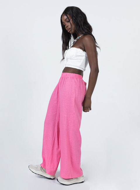 side view of model wearing Princess Polly Louis Linen Blend Pants Pink Pants 