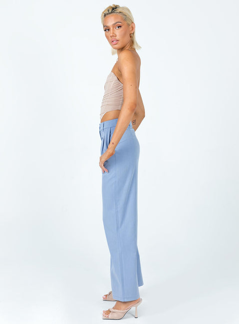 side view of model wearing Princess Polly Archer Pants Blue Pants 