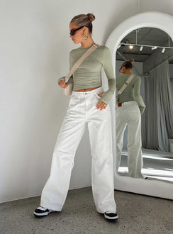 Front view of model wearing  front Princess Polly Short Sleeves High Neck  Farro Long Sleeve Top Sage
