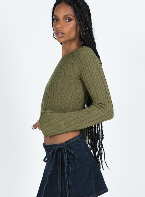 product Princess Polly Full Sleeves Boat Neck  Santorini Knit Top Khaki