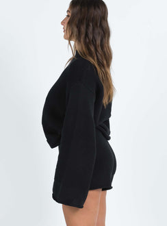 Matching set Knit material Sweater Drop shoulder Shorts Thick elasticated waistband