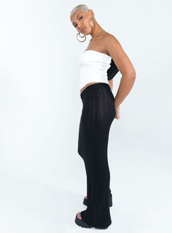   side view of model wearing Princess Polly Belle Knit Maxi Skirt Black Maxi Skirts Skirts 