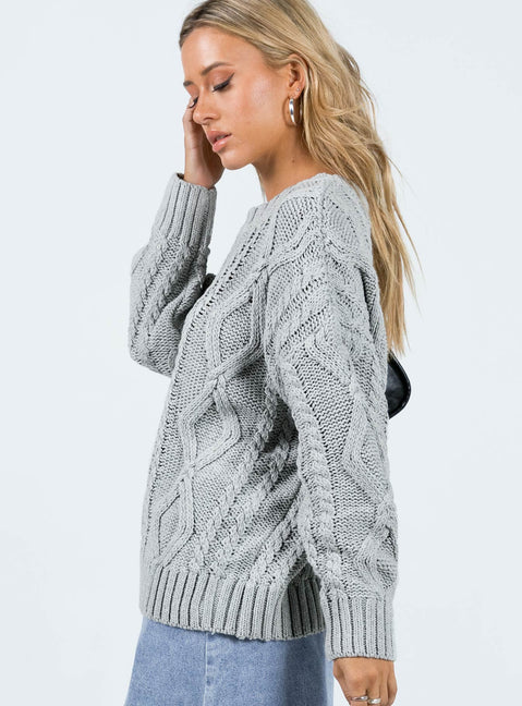 back view of model wearing Princess Polly Anaya Oversized Sweater Grey Jumpers 