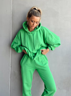 front view of model wearing Princess Polly Ritu Oversized Hoodie Green Jumpers 