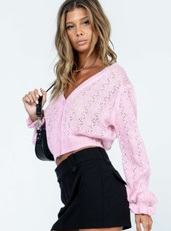 Featuring the Lyric Cropped Cardigan Pink womens-jumpers with short length product Princess Polly