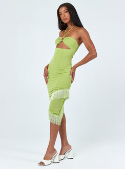 back view of model wearing Princess Polly Tropicana Midi Dress Green 