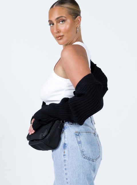 Presenting Aytan Bolero Sweater Black womens-jumpers in short side view of model wearing Princess Polly