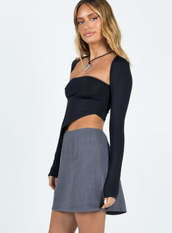   side view of model wearing Princess Polly Selby Mini Skirt Grey Skirts 