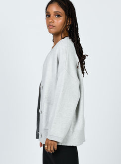 side view of model wearing Princess Polly Burke Cardigan Grey Jumpers 