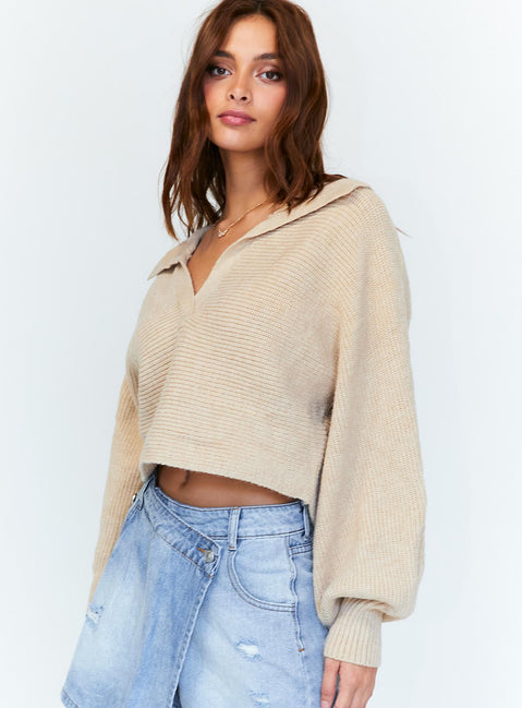 product Tiara Cropped Sweater Beige Princess Polly  Cropped 