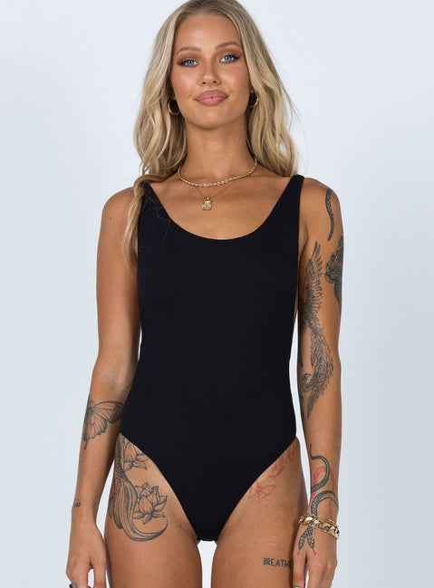 front view of model wearing Princess Polly Yolando Bodysuit Black Sleeveless Bodysuit 