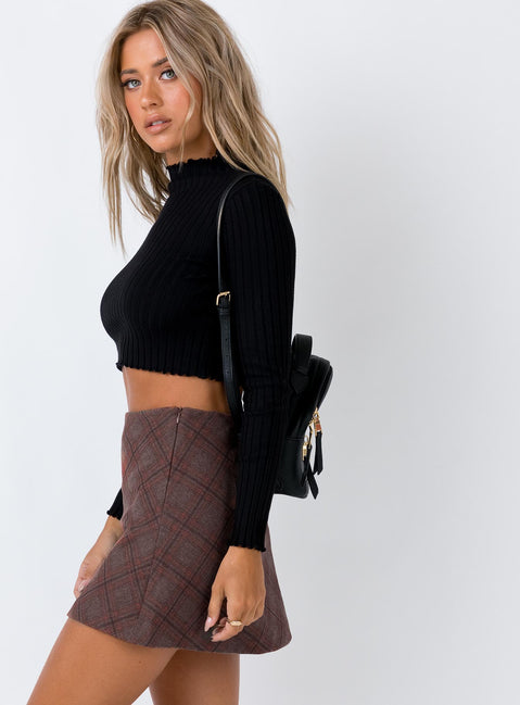 Front view of model wearing  front Fike Mini Skirt Brown Princess Polly  Mini Skirts 