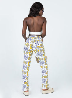 back view of model wearing Princess Polly Tropical Dreams High Rise Straight Leg Denim Jeans Off White Mid Rise Jeans Jeans 