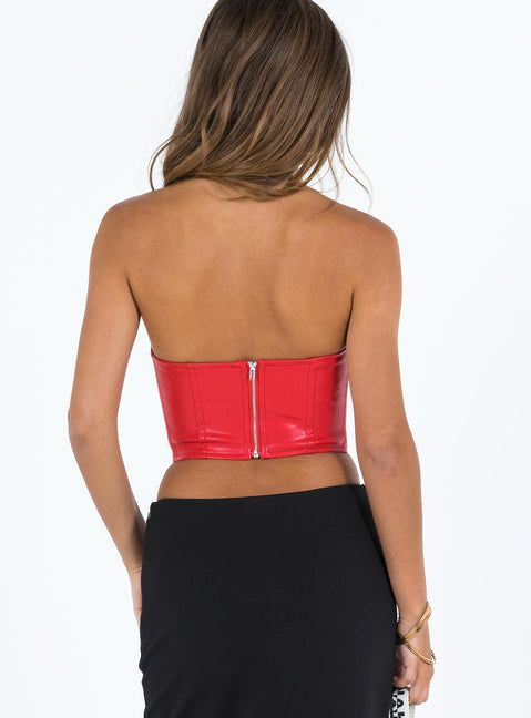 product Princess Polly Sleeveless Square Neck  Jessica PU Bustier Red