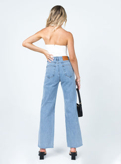 back view of model wearing Princess Polly Arlington High Rise Straight Leg Jeans Denim High Rise Jeans Jeans 